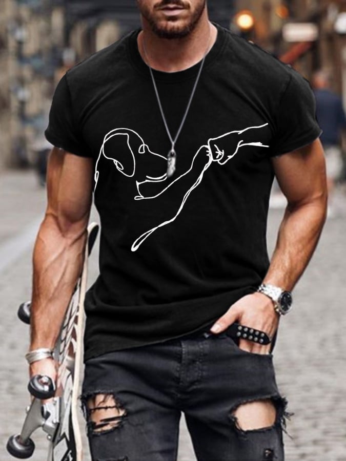 Dog High Five Print Short Sleeve T-Shirt