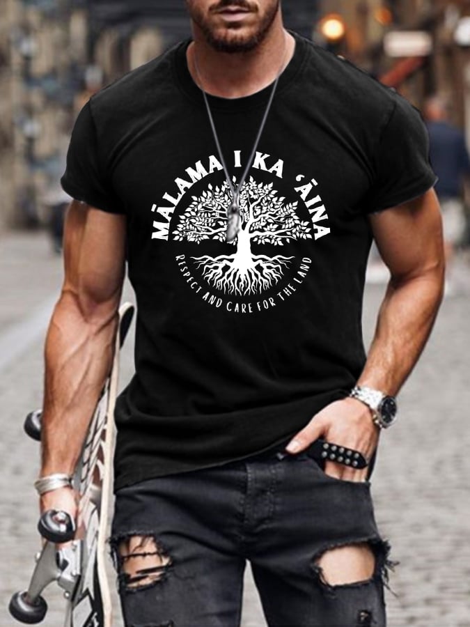 Men's Respect and Care for the Land Print Casual T-Shirt