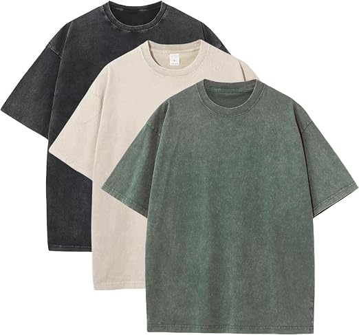 3 Pack Oversized T Shirts for Men Stone Washed Vintage Graphic Tees