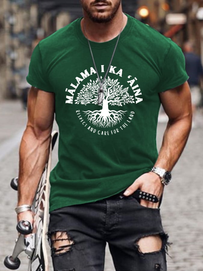 Men's Respect and Care for the Land Print Casual T-Shirt