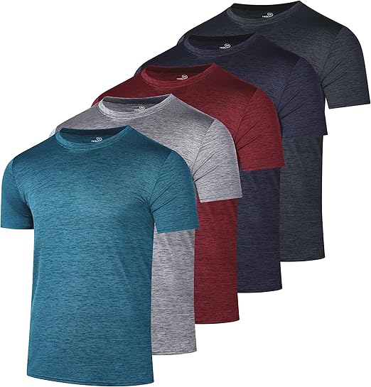 Real Essentials 5 Pack: Men's Dry-Fit Short Sleeve Crew Neck T Shirts Fitness