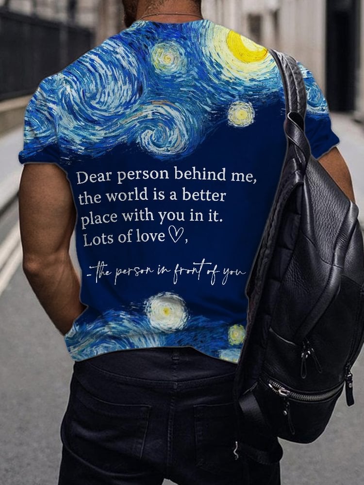 Men's Van Gogh Starry Sky Dear Person Behind Me Mental Health T-Shirt
