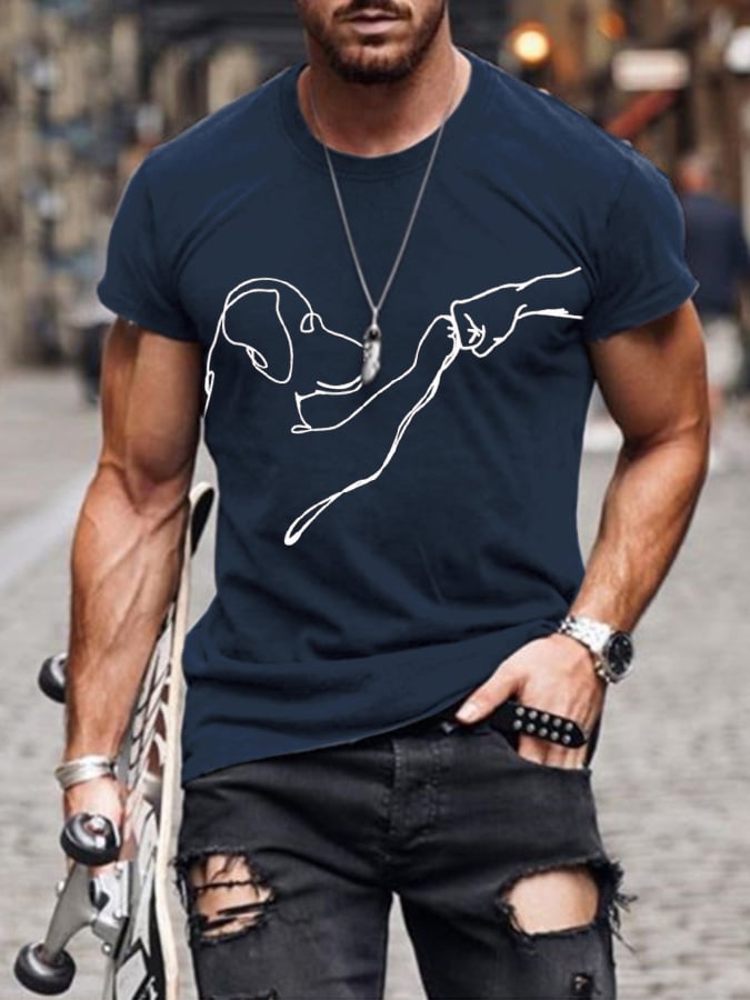 Dog High Five Print Short Sleeve T-Shirt